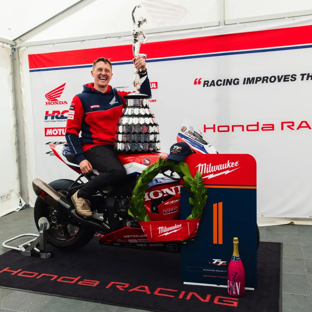 Dean Harrison celebrating Senior TT win. Credit: Isle of Man TT.