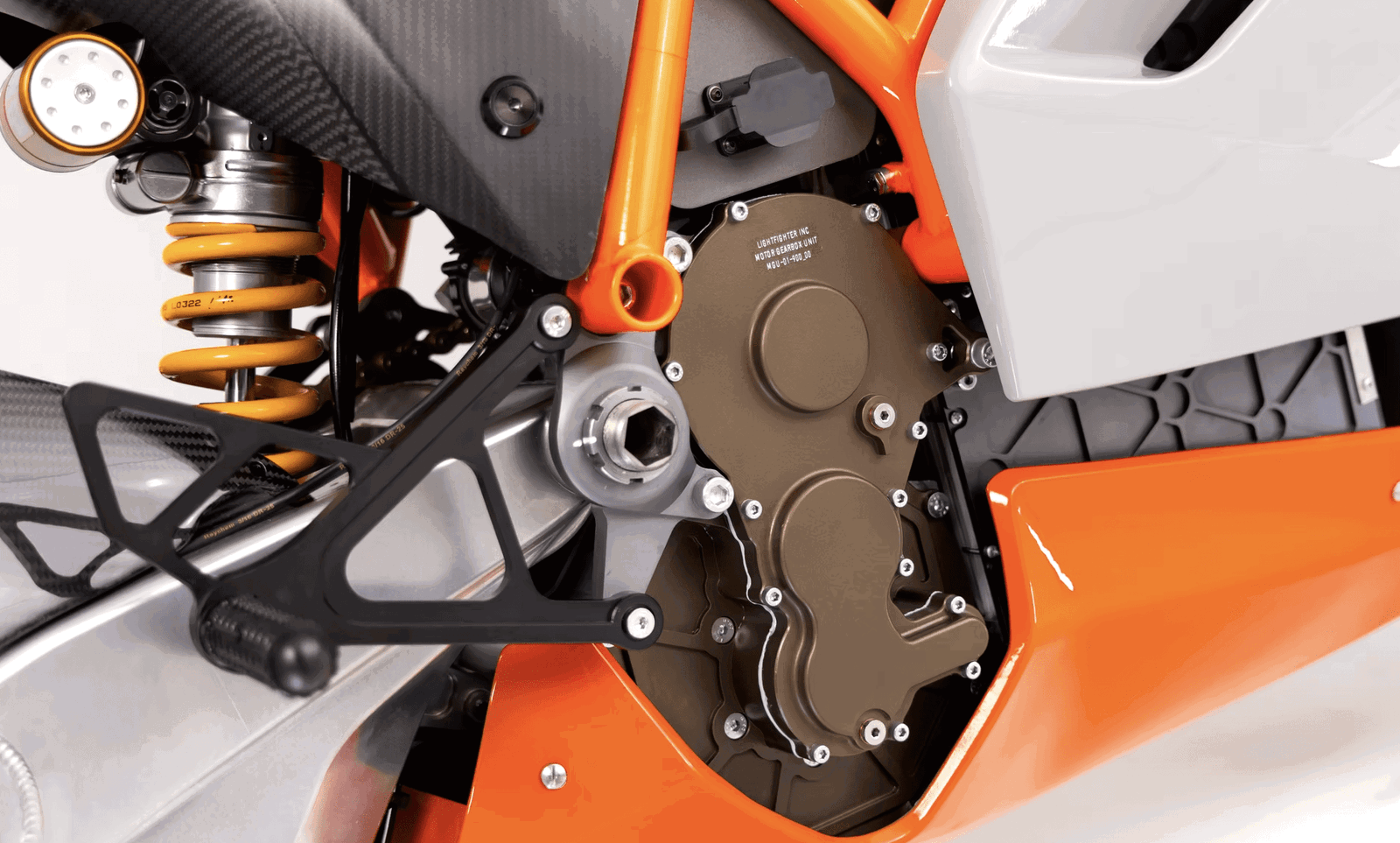 The electric motor and gearbox of a Lightfighter V3-RS