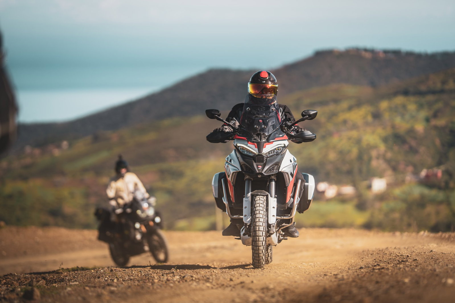 A Ducati Multistrada riding off-road.