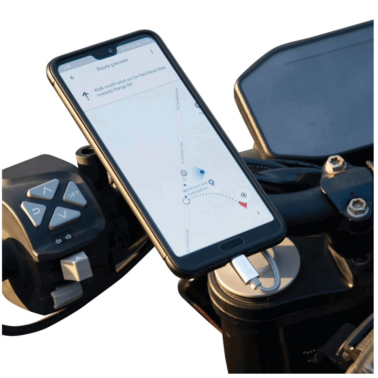 Smartphone on the Oxford OX869 CLIQR USB Type C Handlebar Mount.