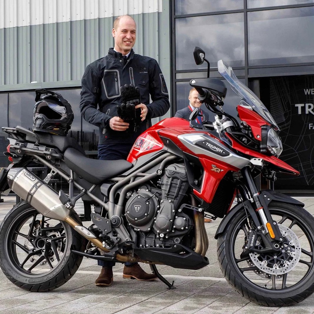 Prince William pictured at the Triumph factory with a Tiger 1200