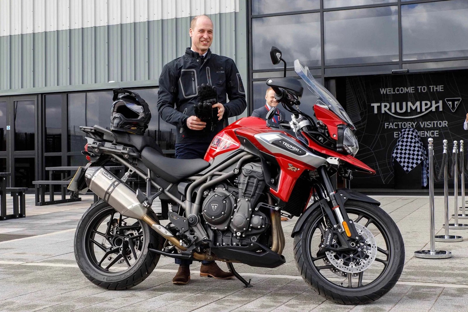 Prince William pictured at the Triumph factory with a Tiger 1200