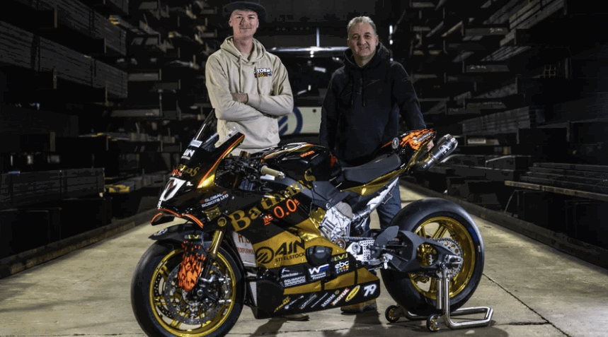 Storm Stacey and Michael Rutter presenting a Ducati Panigale V4 R.