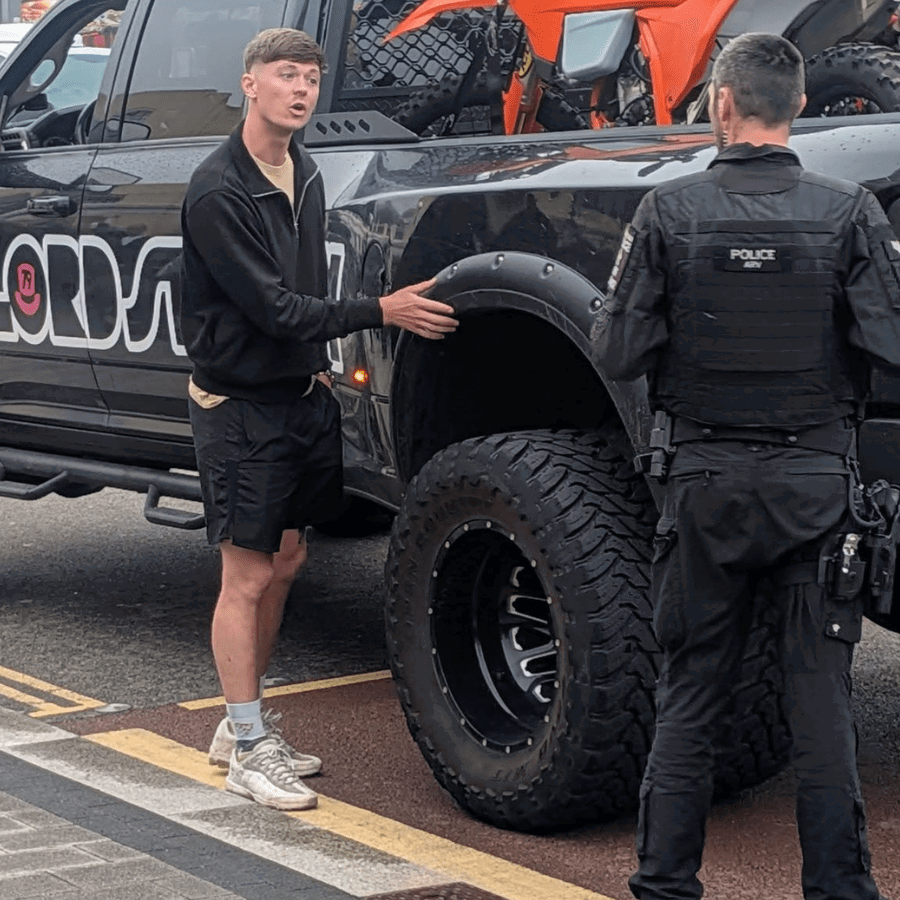 Storm Stacey having his truck seized. Credit: Storm Stacey/Facebook.
