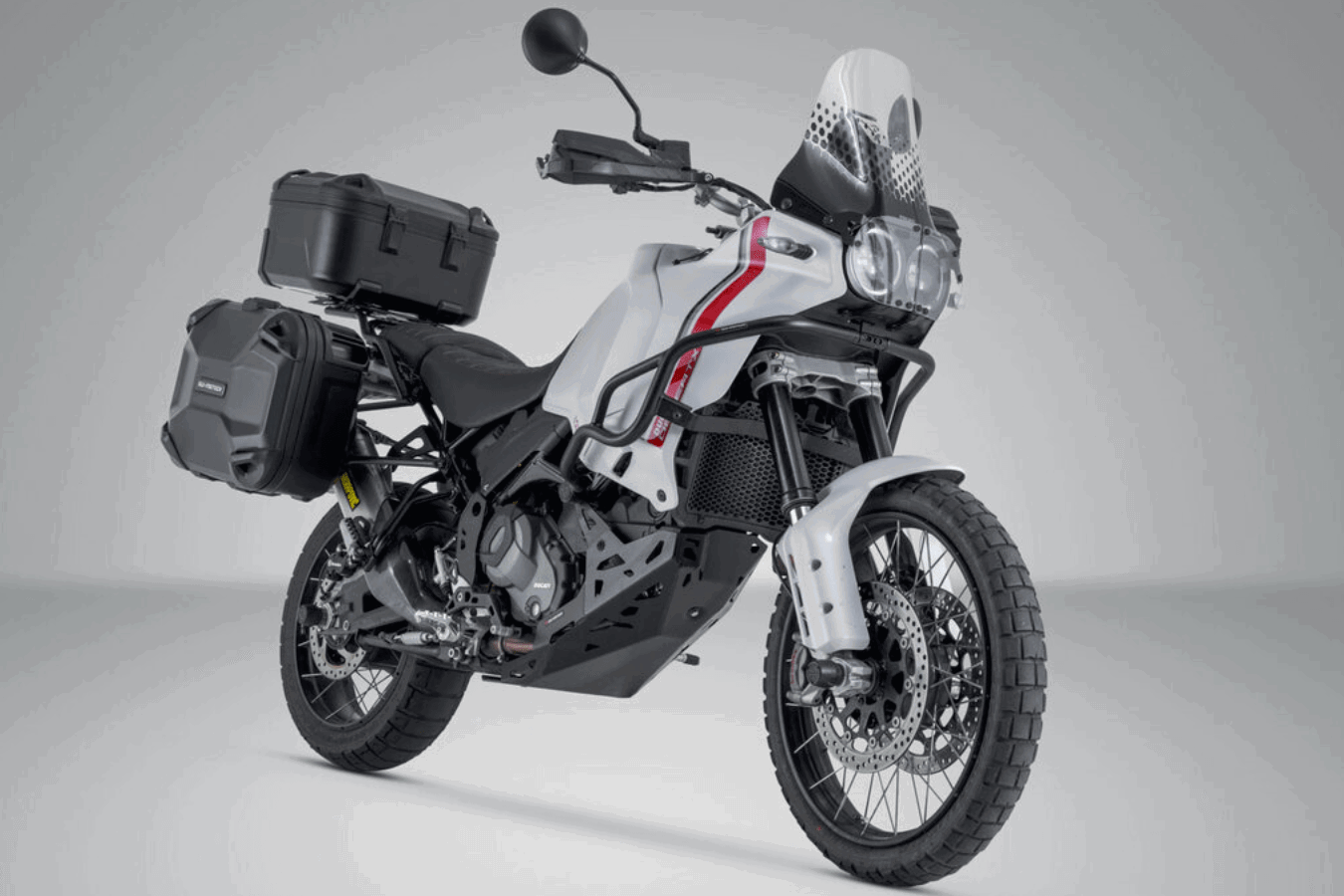 Ducati DesertX with a luggage set.