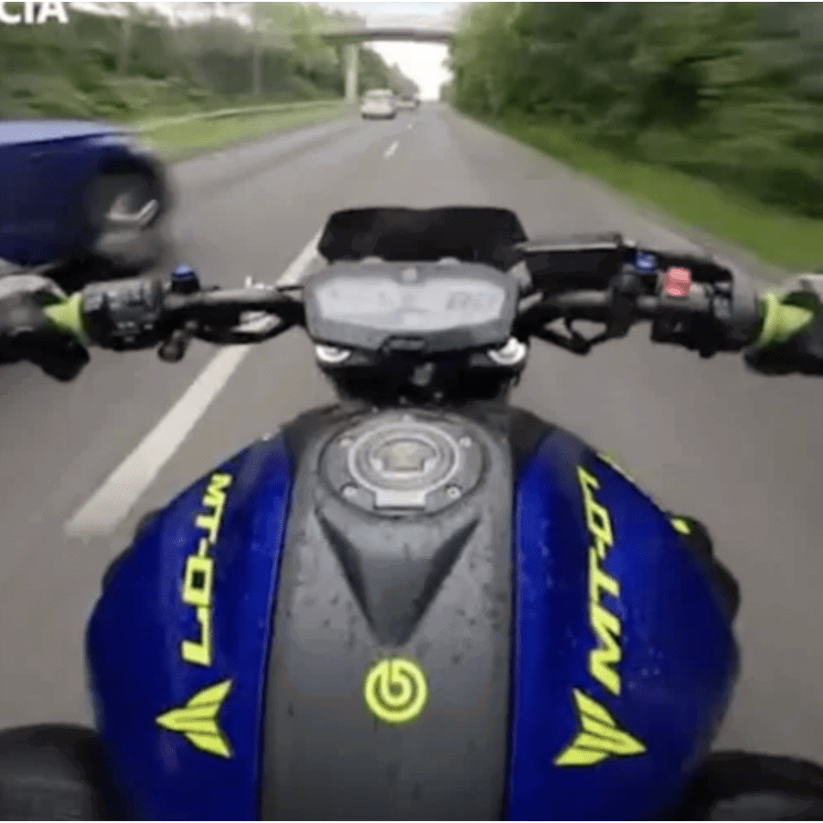 Motorcyclist speeding in the UK.