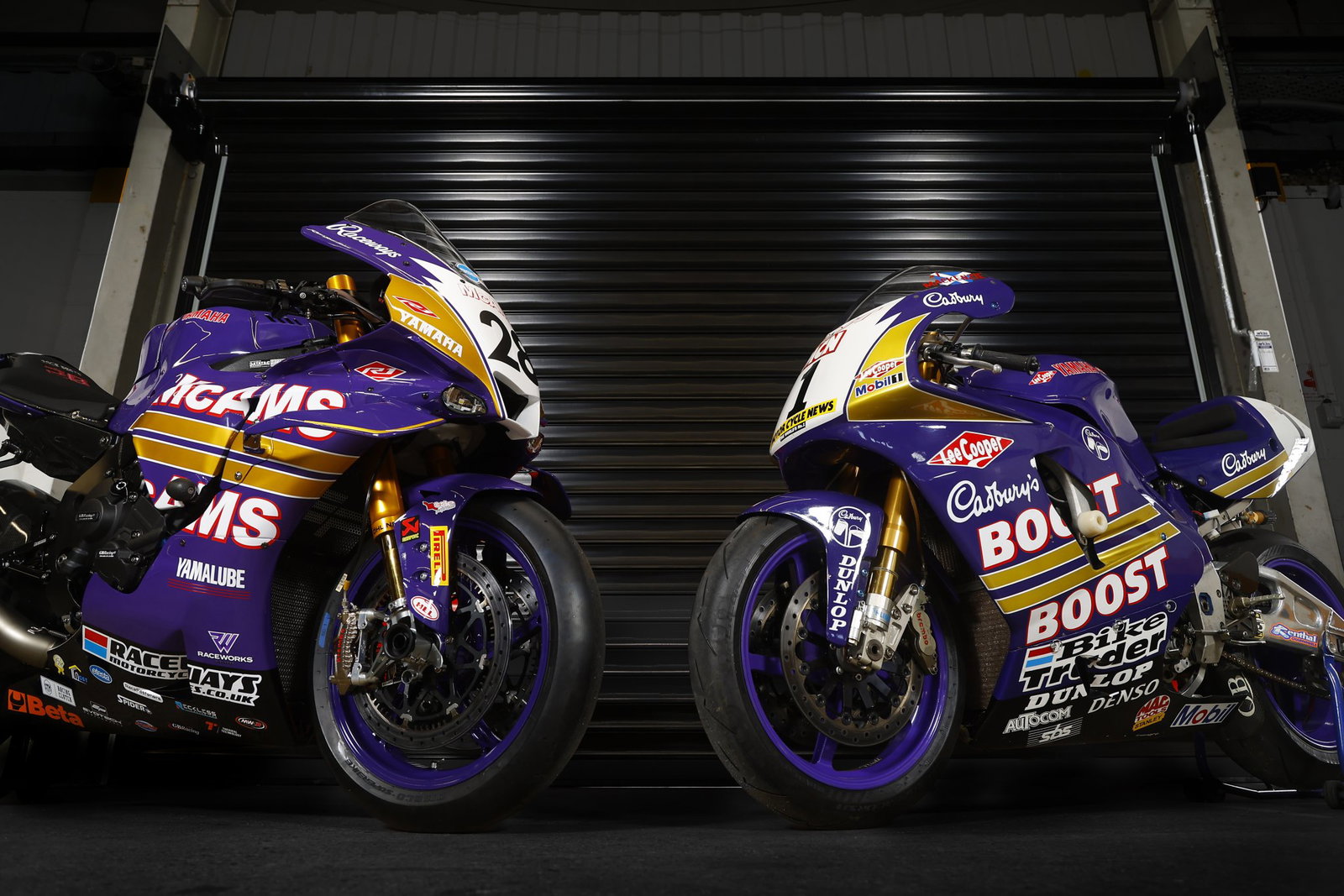 Yamaha Cadbury Boost BSB bikes.