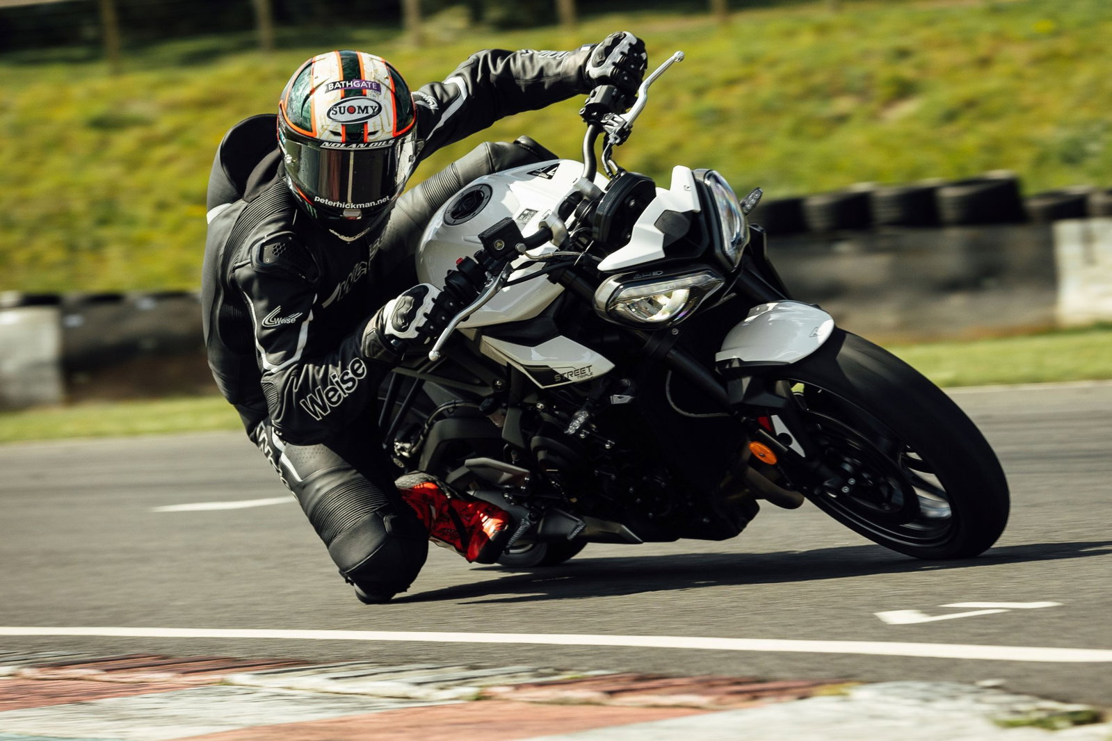Peter Hickman riding in the new Weise Tornado 2.0 one-piece suit.