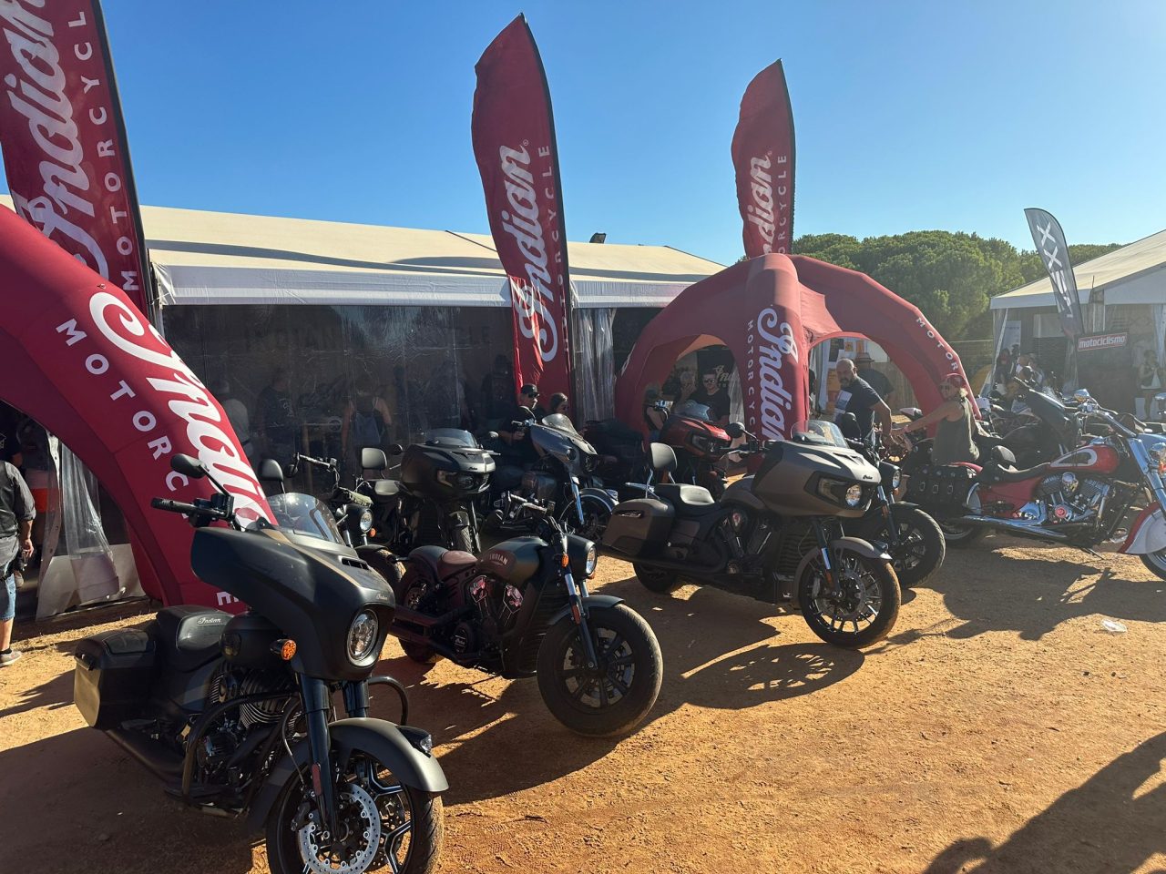 Indian bikes parked at a rally. 