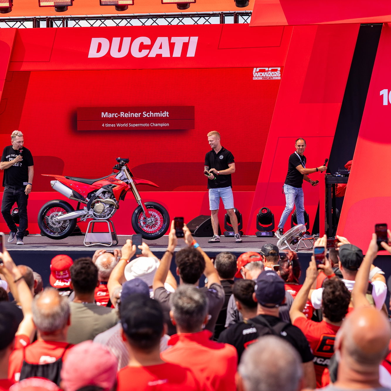 Ducati Desmo450 SM on stage at World Ducati Week.
