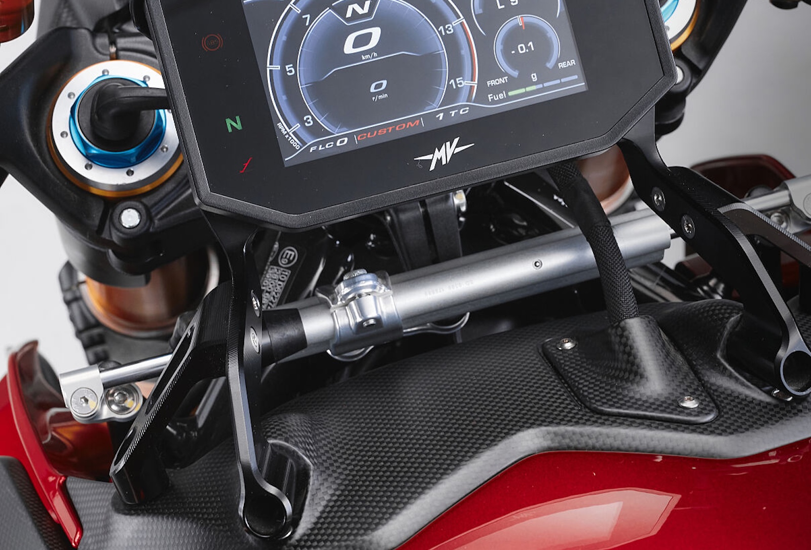 A CNC machined TFT mount on an MV Agusta Brutale 1000 RR