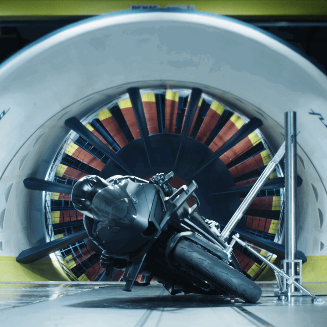 The CFMoto V4 SR-RR in a wind tunnel