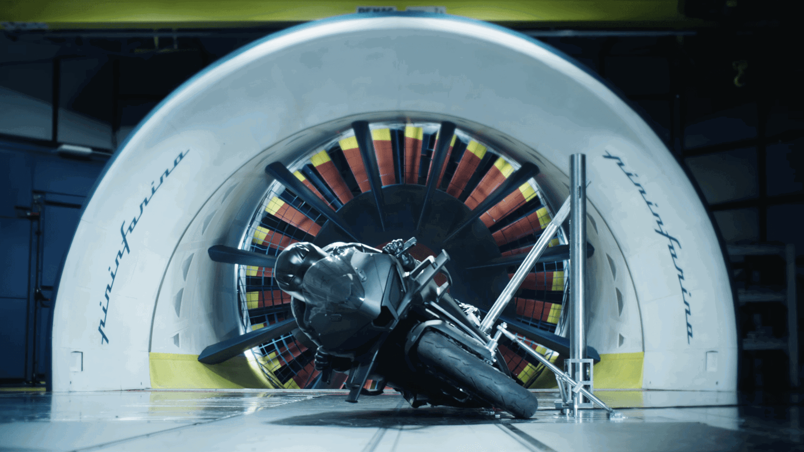 The CFMoto V4 SR-RR in a wind tunnel