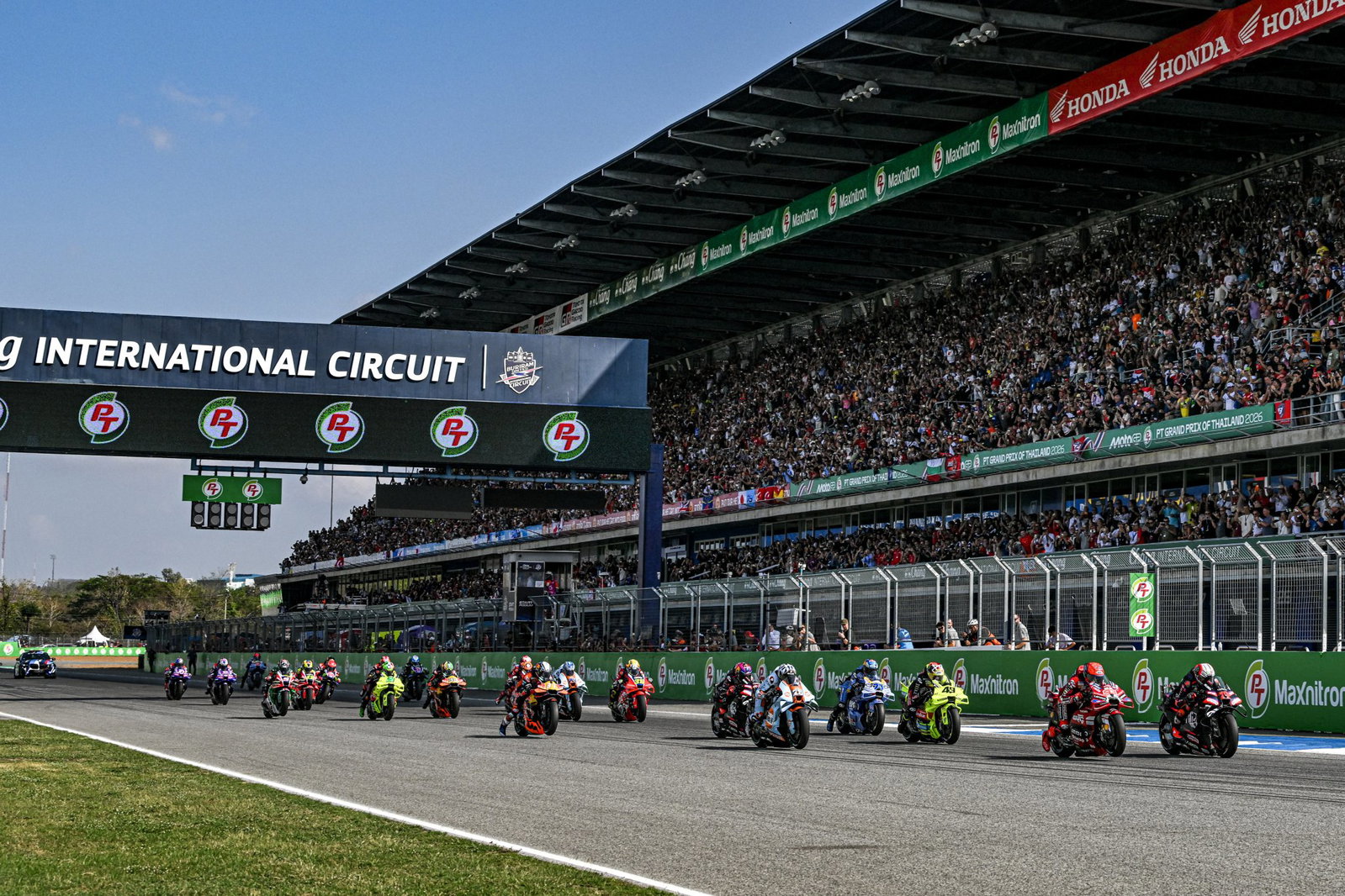 MotoGP race start in Thailand.