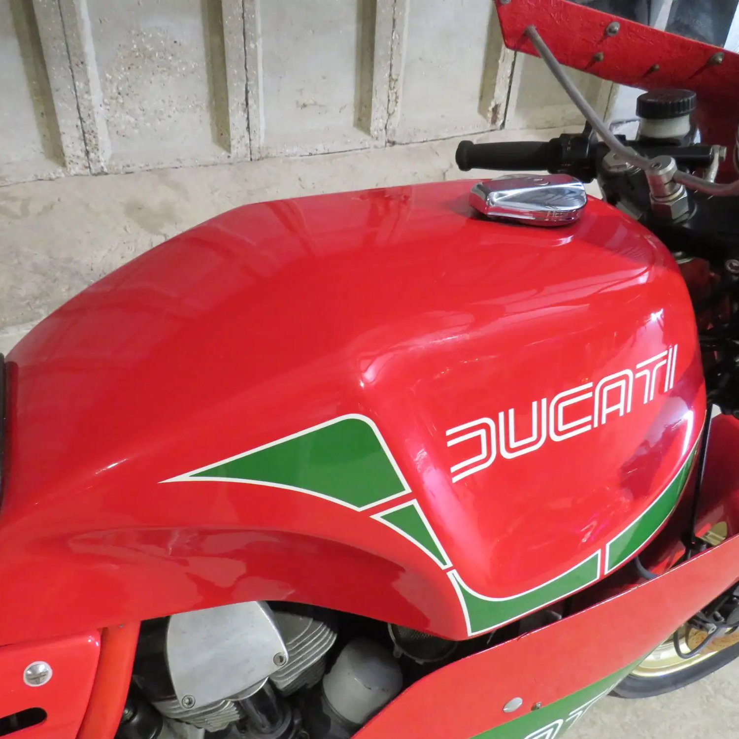 the fuel tank of a Ducati Mike Hailwood Replica
