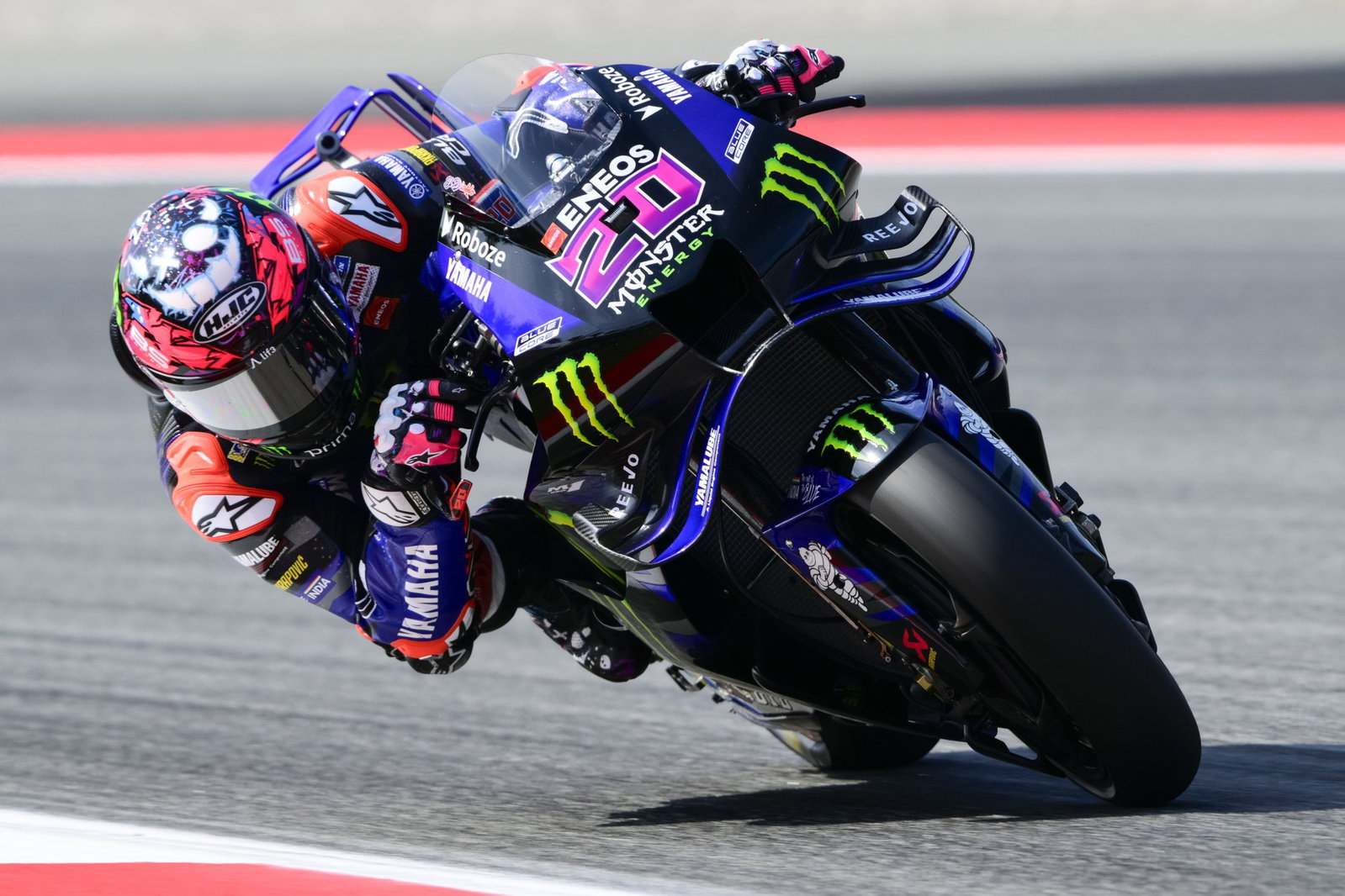 Fabio Quartararo racing with the original design in Barcelona. Credit: Gold and Goose.