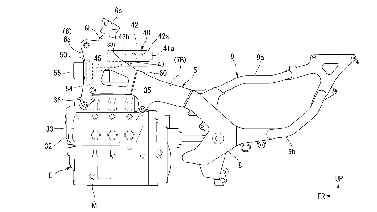 A Honda Gold Wing frame and engine with the E-Compressor fitted