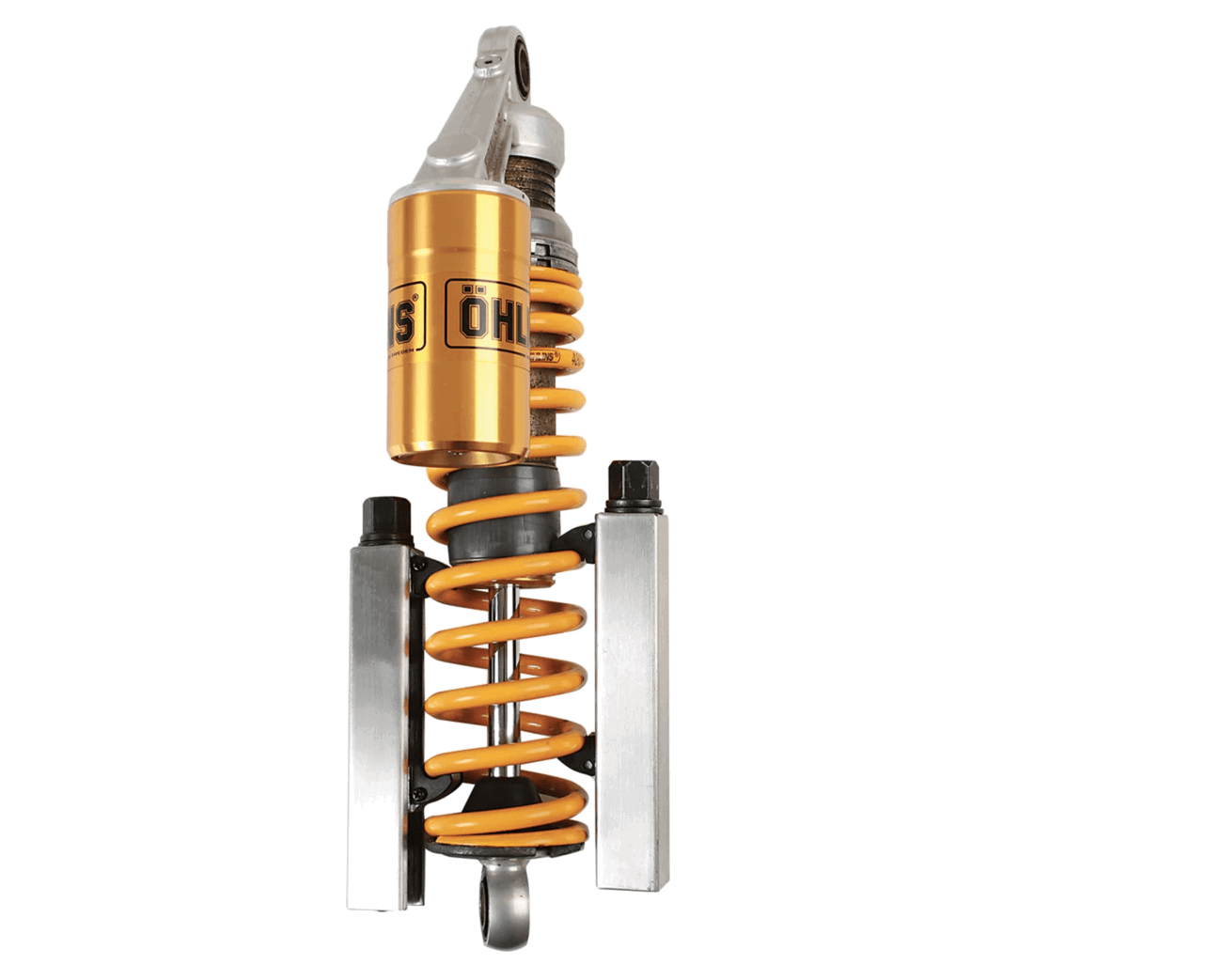 Laser 4764 Motorcycle Coil Spring Compressor with an Ohlins shock.