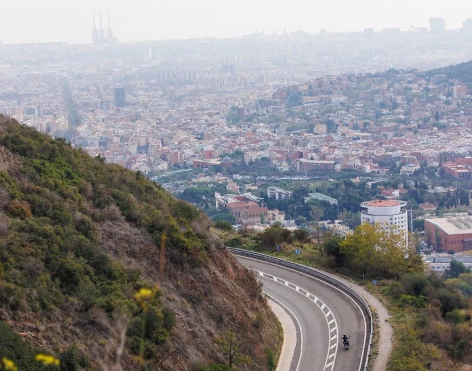 A motorcycle riding in the hills above Barcelona