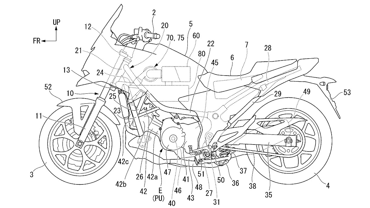 A Honda NC750 petent image with an E-Compressor fitted