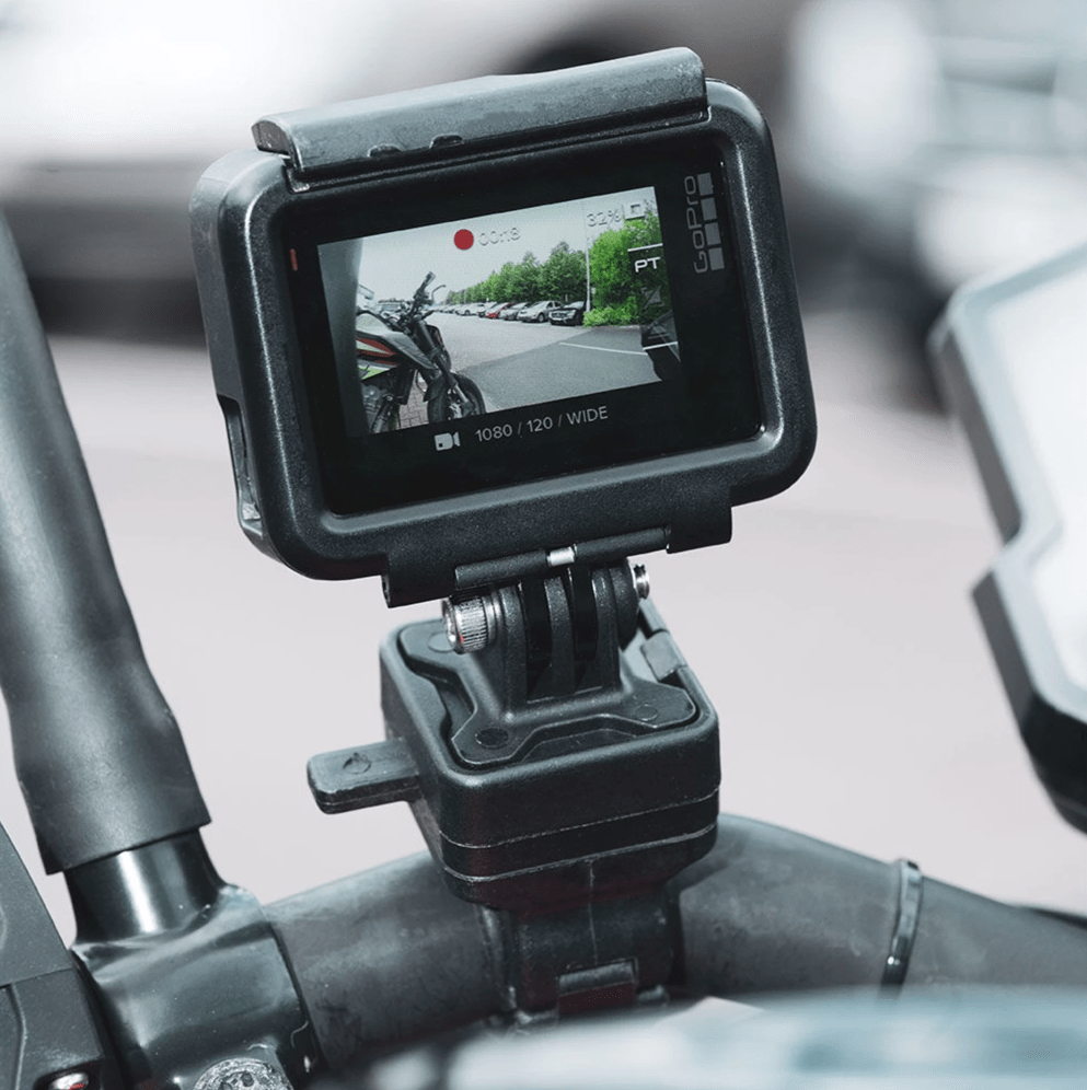 Oxford OX856 CLIQR Action Camera Mount holding a GoPro camera.