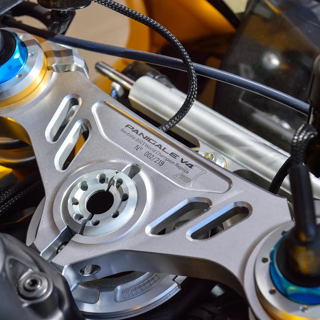 The top clamp of a Ducati Panigale V4S