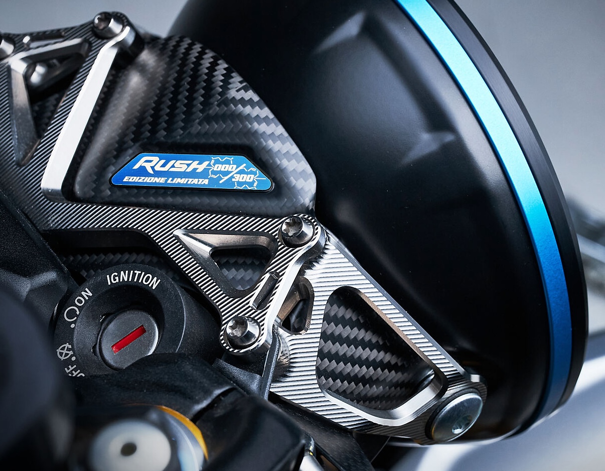 The headlight bracket of an MV Agusta Rush Titanio