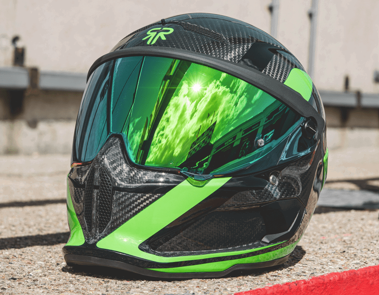 Ruroc's new carbon AT4 Track Verde motorcycle helmet.