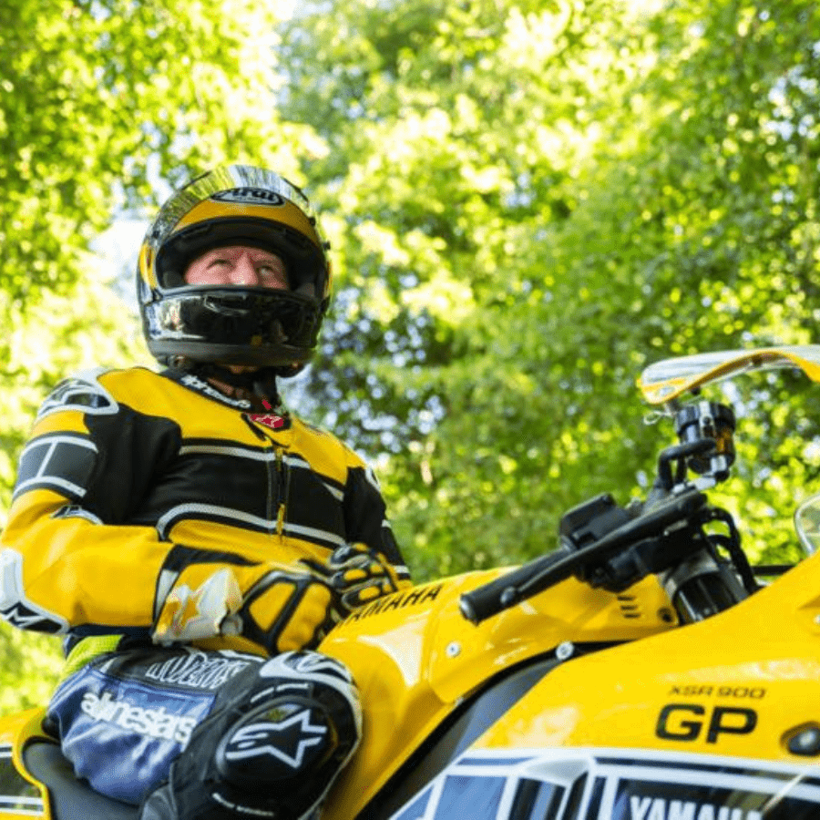Kenny Roberts with a Yamaha XSR900 GP at Goodwood.