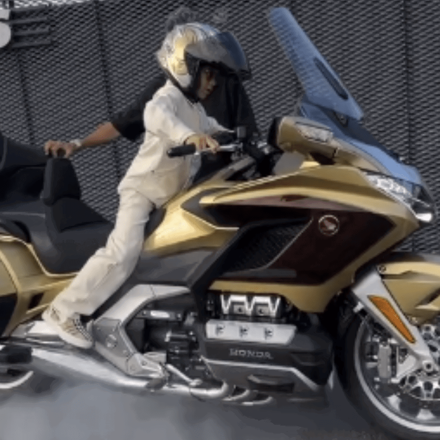 Seven-year-old Zayn Sofuoglu riding a Honda Gold Wing.