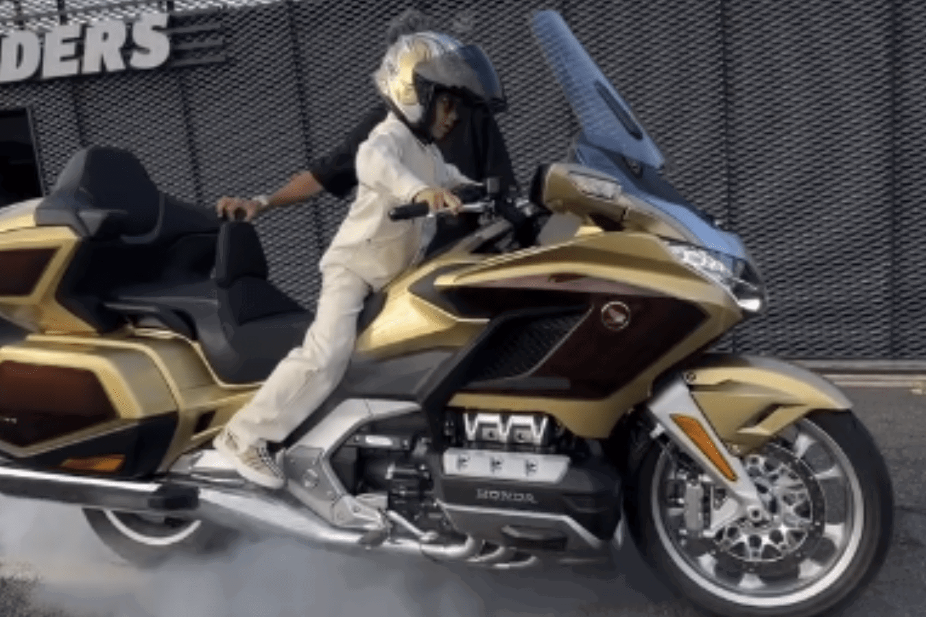 Seven-year-old Zayn Sofuoglu riding a Honda Gold Wing.