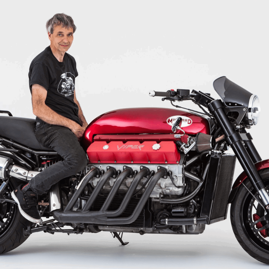 Allen Millyard sitting on the Viper V10. Credit: H&H Classics.
