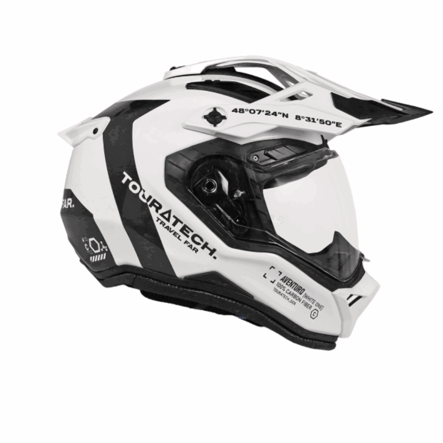 Touratech Aventuro Gravel Carbon helmet in white. Credit: Touratech.
