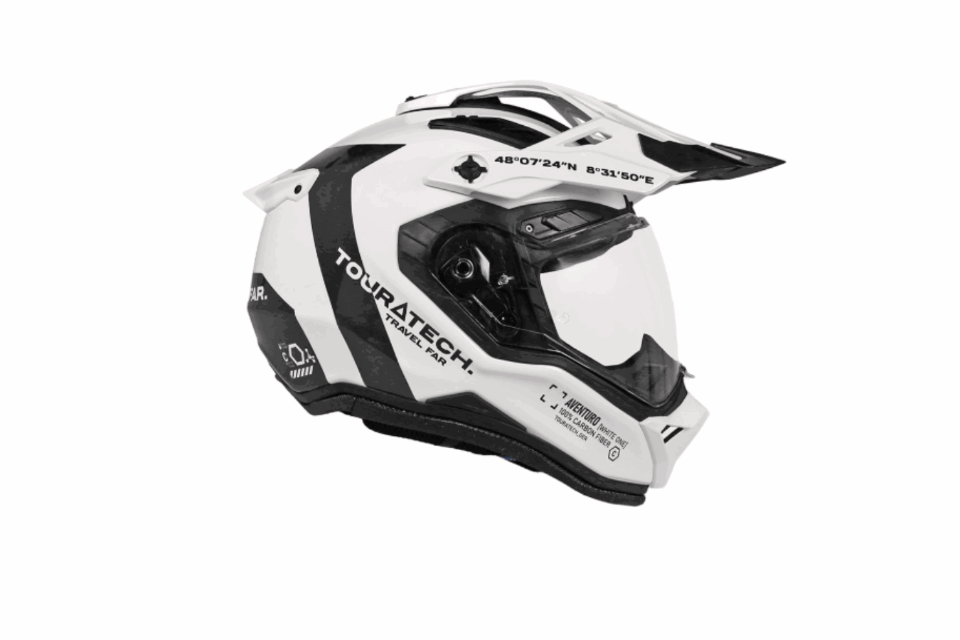 Touratech Aventuro Gravel Carbon helmet in white. Credit: Touratech.
