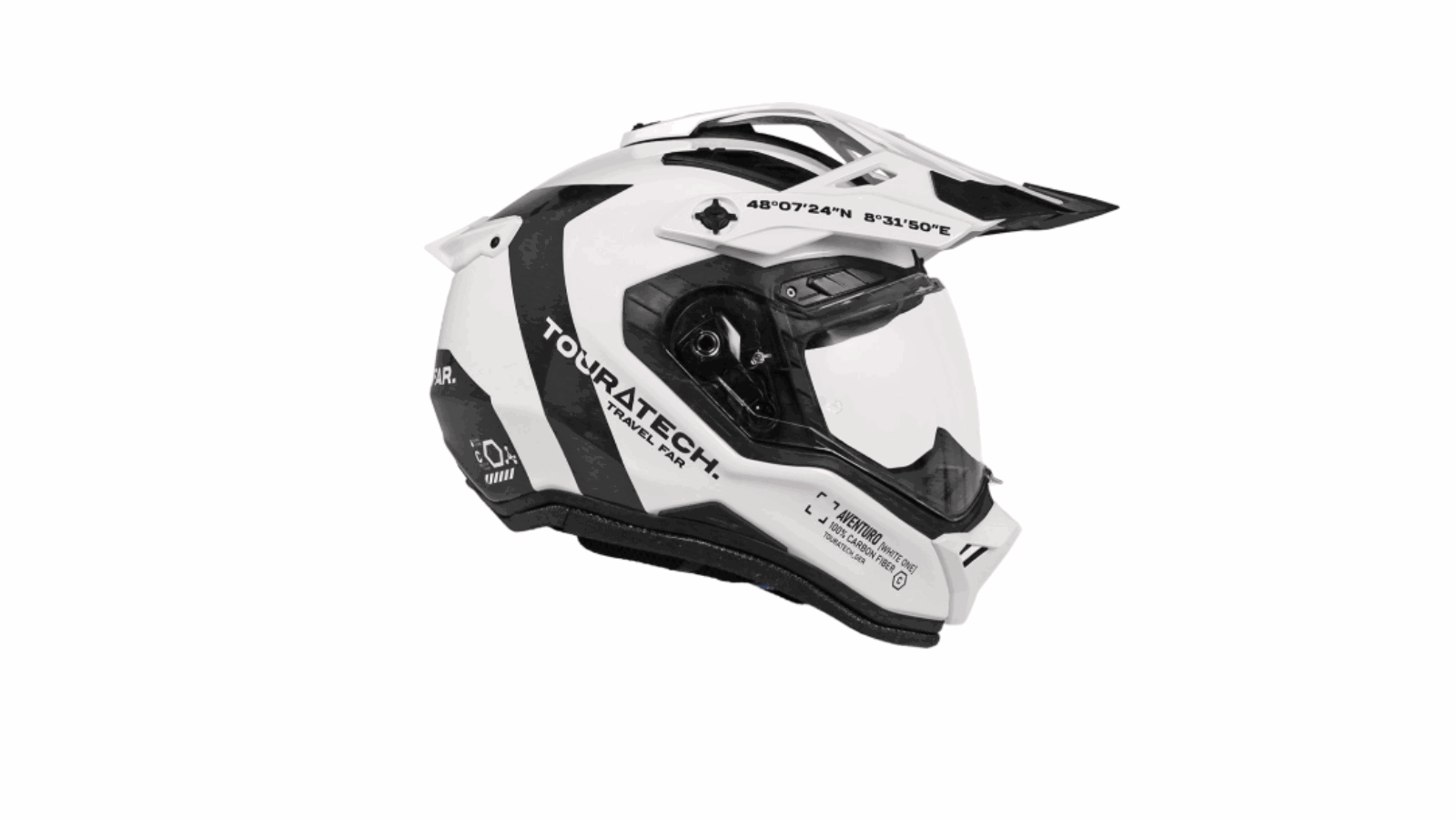 Touratech Aventuro Gravel Carbon helmet in white. Credit: Touratech.