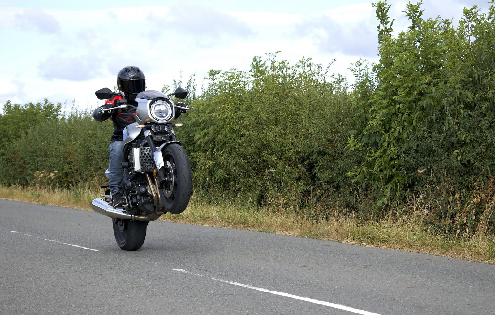 The Honda CB1000F pulling a wheelie