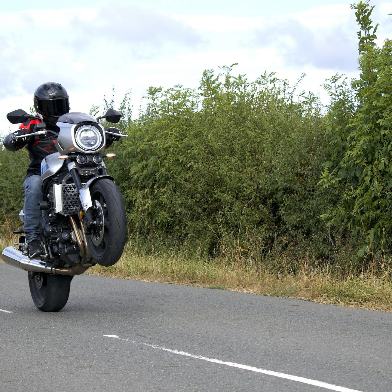 The Honda CB1000F pulling a wheelie