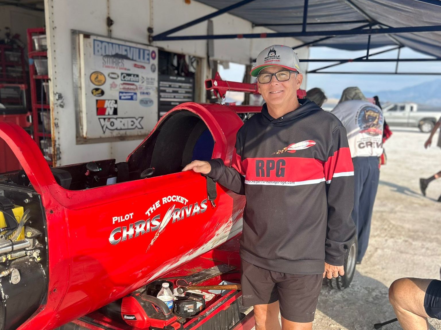 Chris Rivas next to the BUB streamliner