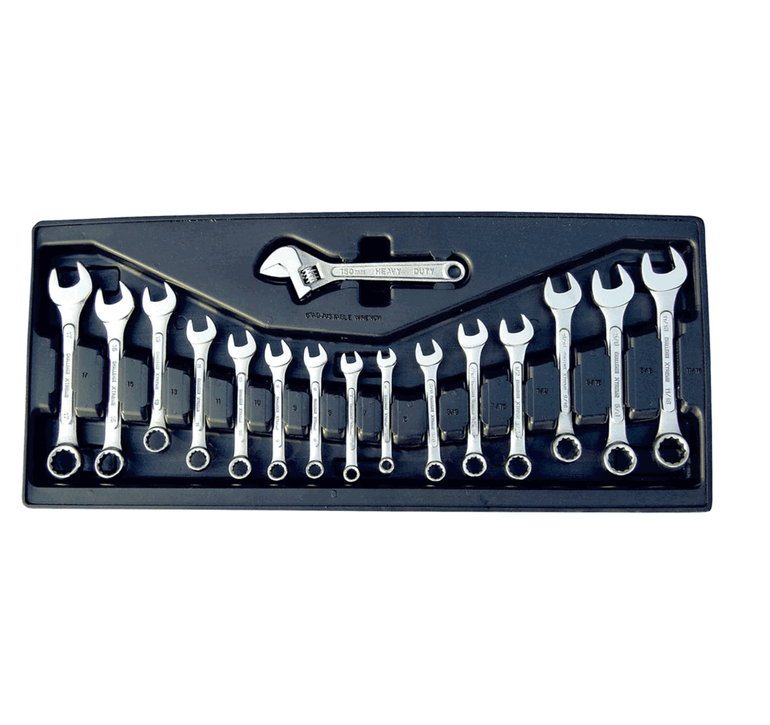 A set of spanners from the Clarke CHT859 300 Piece AF/Metric Home Garage Repair Kit.