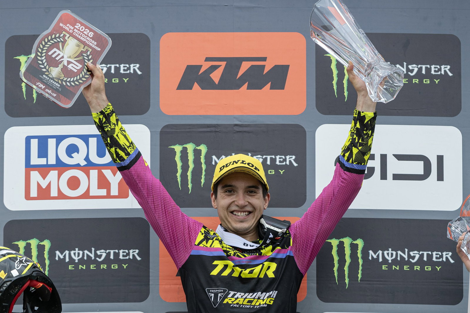 Guillem Farres celebrating an MX2 victory.