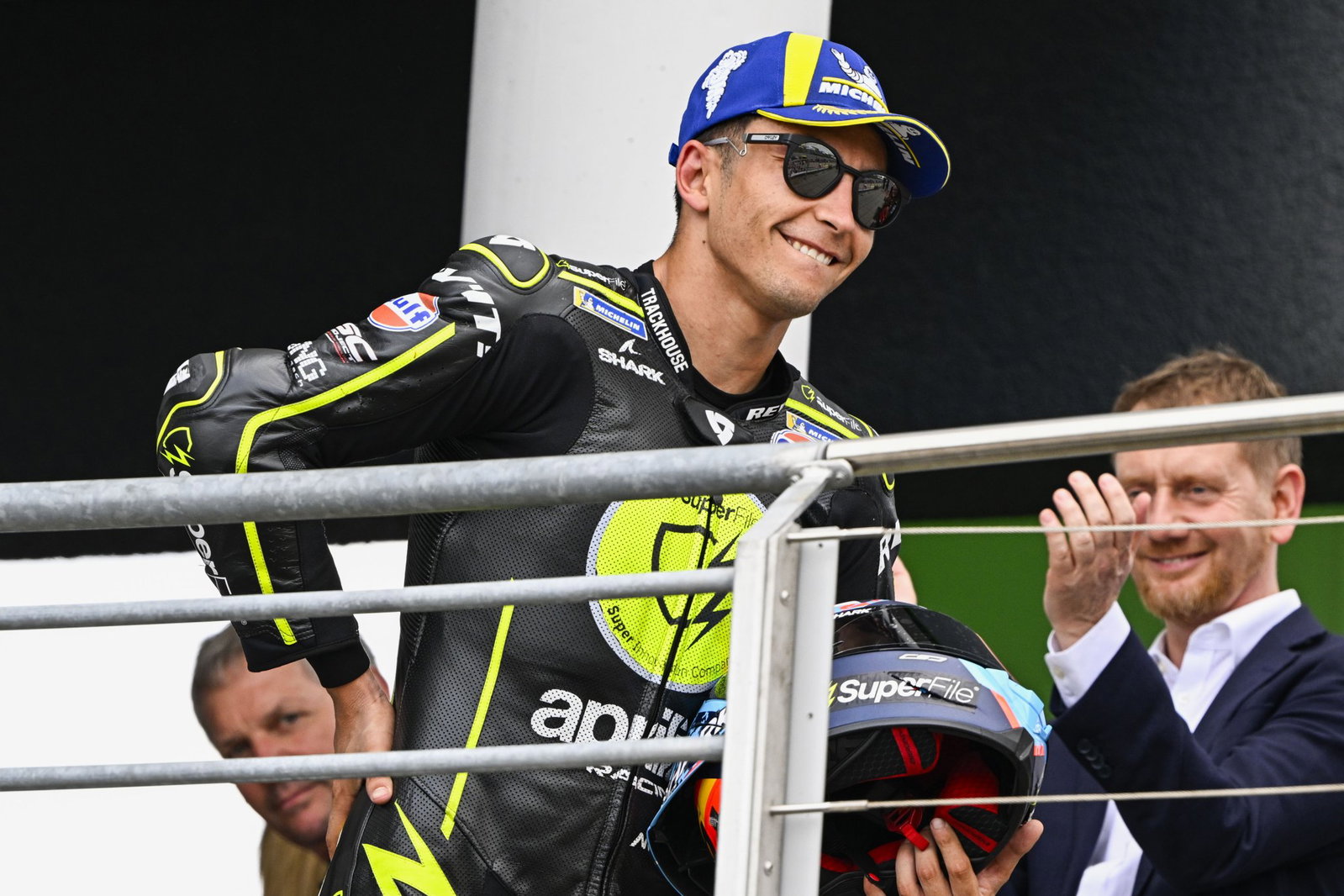 Raul Fernandez celebrating a MotoGP podium. Credit: Gold and Goose.