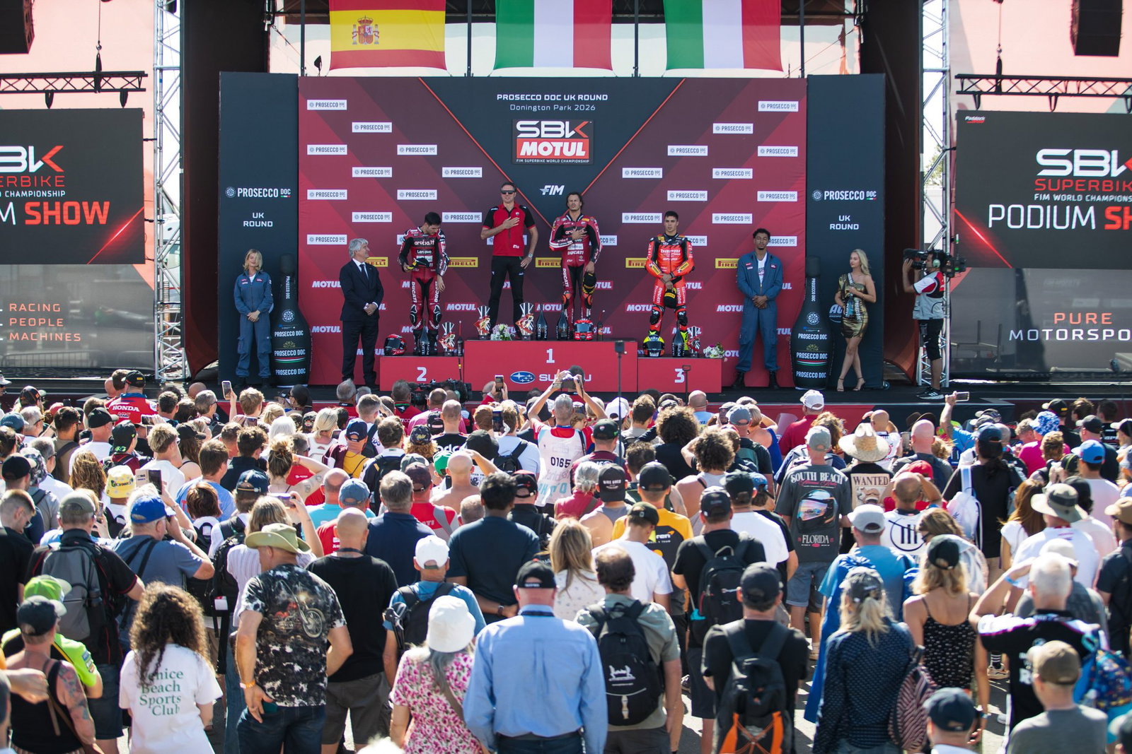 A WorldSBK podium celebration in 2026. Credit: Gold and Goose.