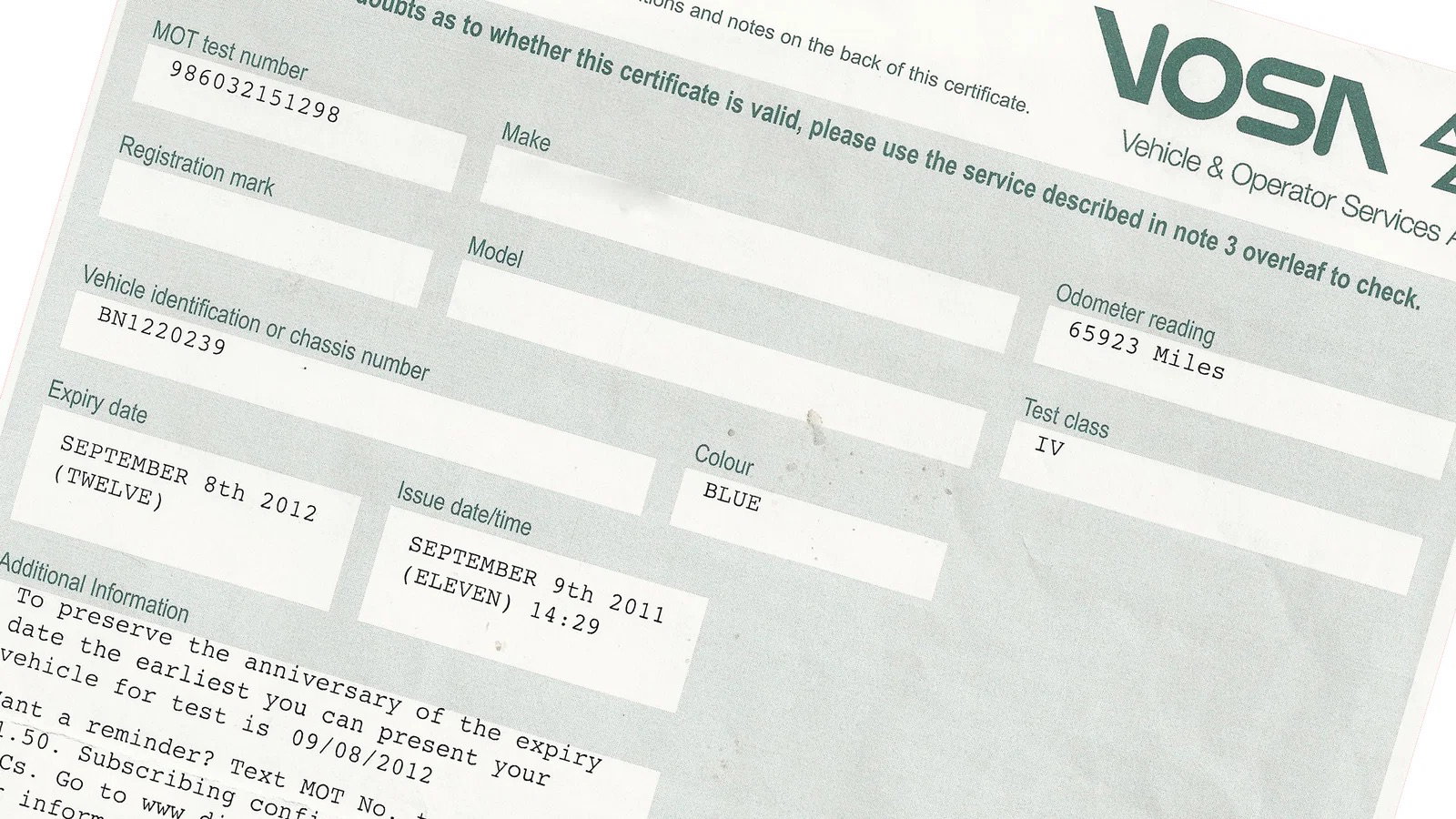 An MOT test certificate