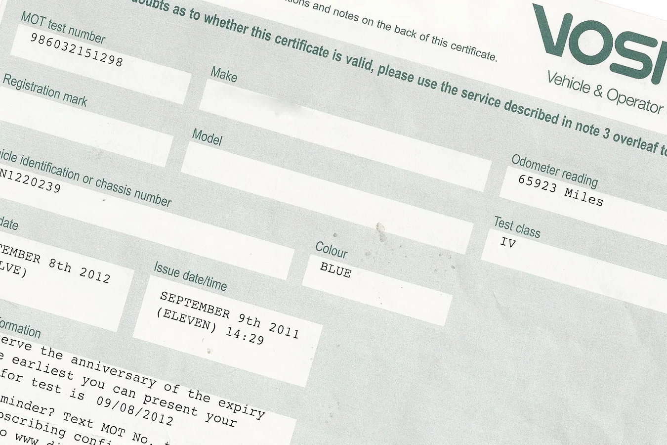 An MOT test certificate