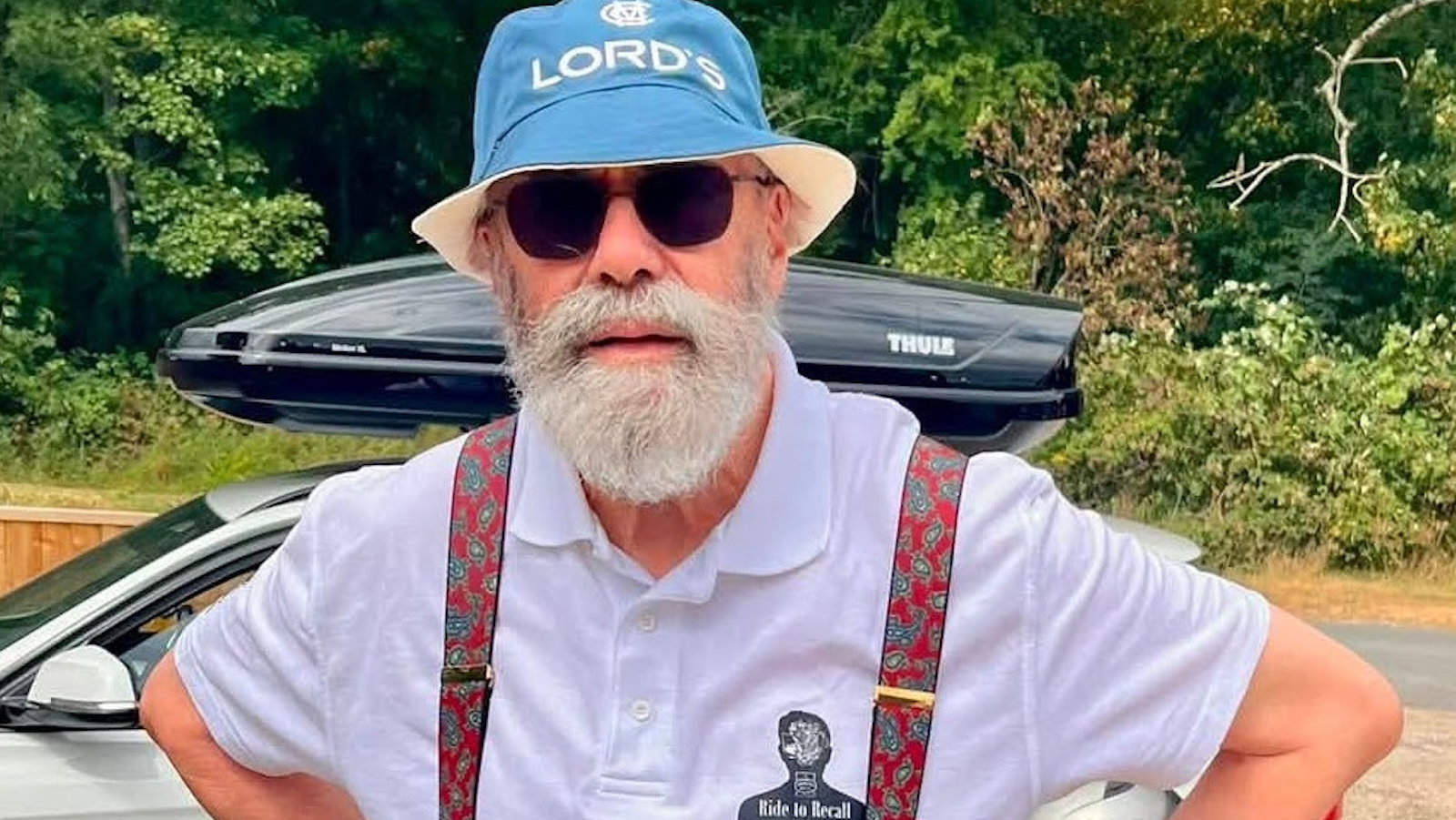 Norman Hyde wearing a Ride to Recall t-shirt