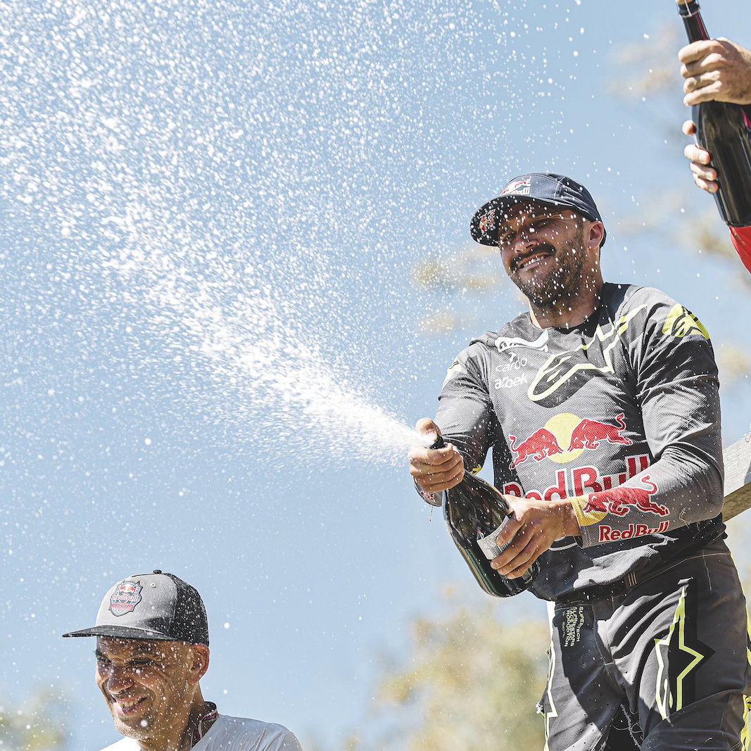 Sam Sunderland on the Red Bull Romaniacs podium