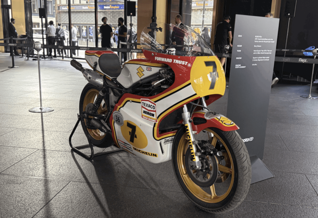 Barry Sheene's Suzuki race bike at the ceremony. 