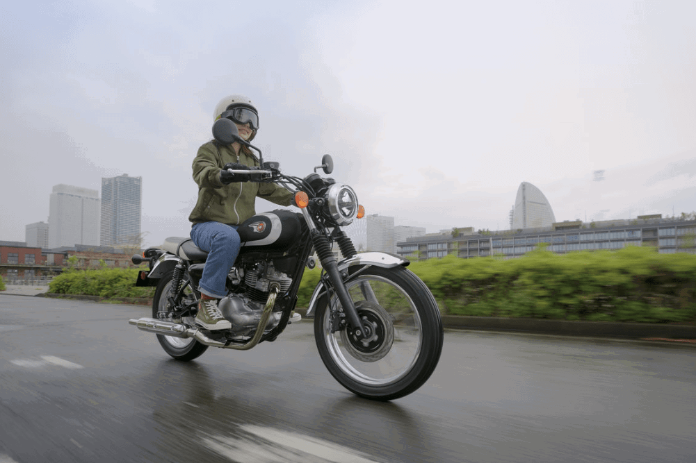 The 2026 Kawasaki W230 on the road.