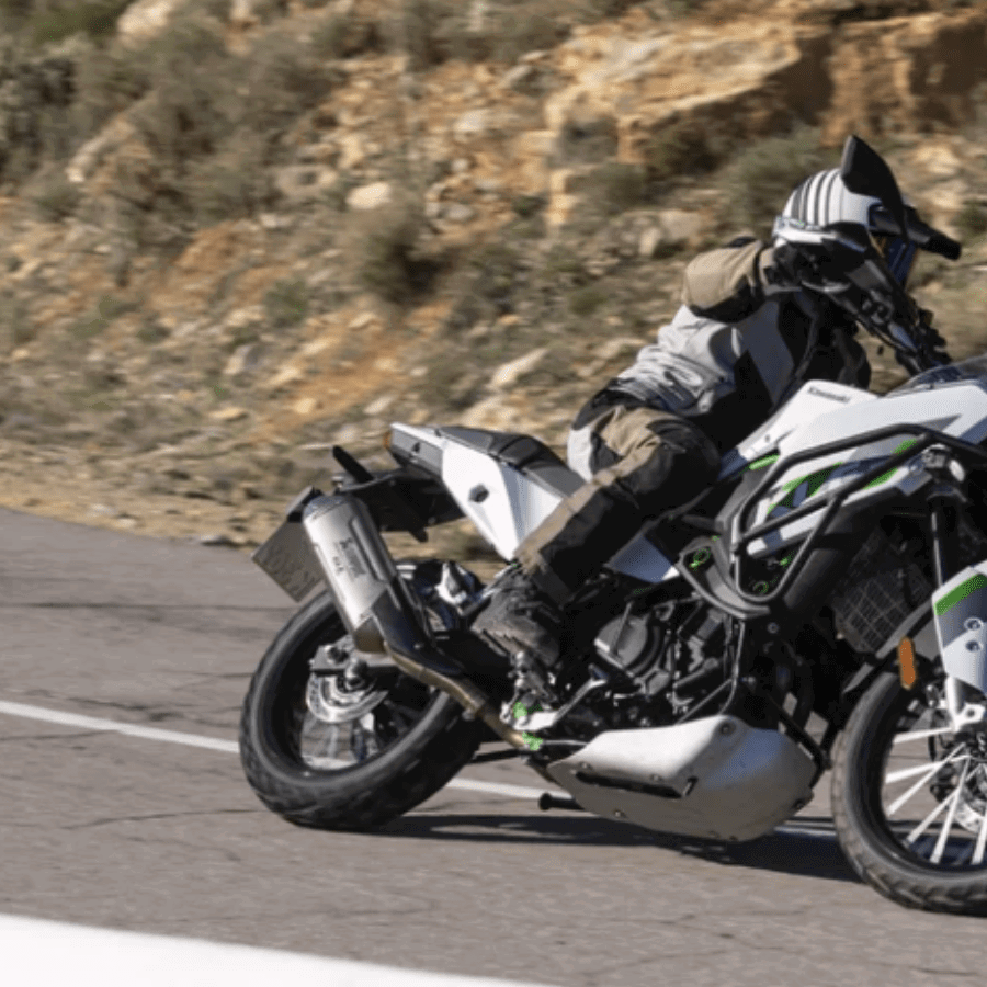 Kawasaki KLE500 riding on the road.