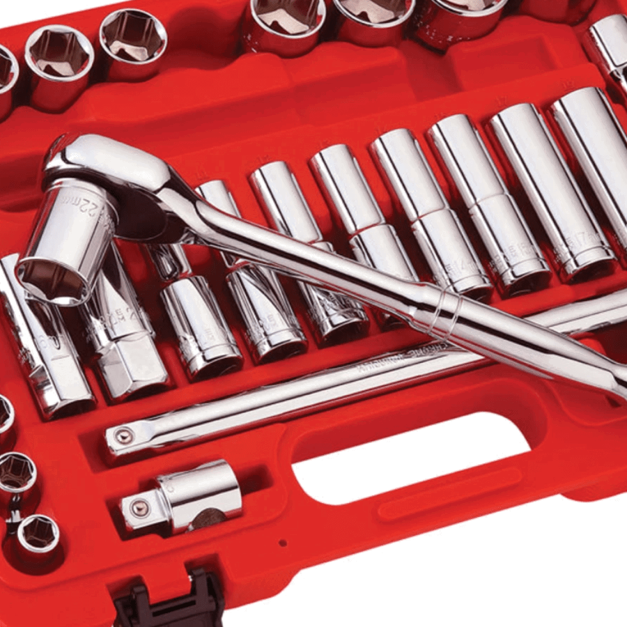 The Clarke PRO378 32 Piece ½" Drive Metric Socket Set.